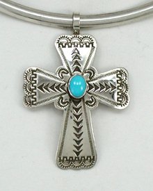 Native American Navajo  antiquied Sterling Silver Turquoise Cross  pendant
