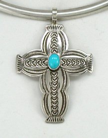 Native American Navajo  antiquied Sterling Silver Turquoise Cross  pendant