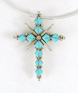 Native American Zuni Sterling Silver Turquoise Cross Pendant