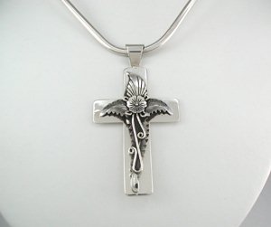 Hand made Native American Indian Jewelry; Navajo Sterling Silver cross pendant
