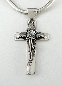 Hand made Native American Indian Jewelry; Navajo Sterling Silver cross pendant