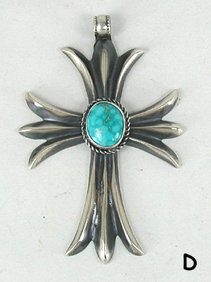 Authentic Native American Sterling Silver and Turquoise Cross pendant by Navajo Harrison Bitsui