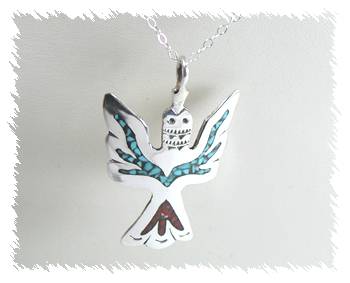 Hand made Native American Indian Jewelry; Navajo Sterling Silver Peyote Bird
