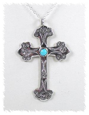 Hand made Native American Indian Jewelry; Navajo Sterling Silver cross pendant