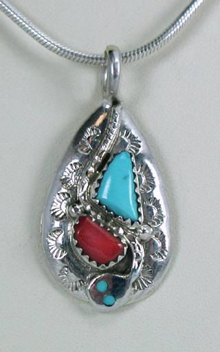 Native American Sterling Silver Turquoise Pendant