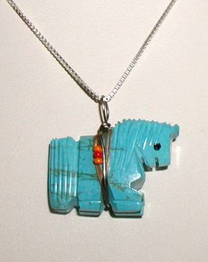Zuni Turquoise Horse Carving Pendant