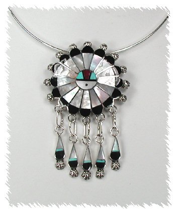 Hand made Native American  Zuni Indian Jewelry; Navajo Sterling Silver Sunface Gods Eye pin pendant