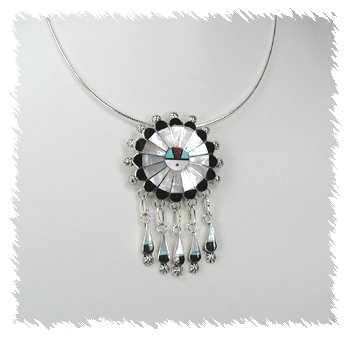 Hand made Native American  Zuni Indian Jewelry; Navajo Sterling Silver Sunface Gods Eye pin pendant