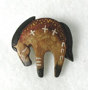 Hand carved bone horse fetish pin pendant