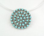 Native American Zuni Sterling Silver turquoise large cluster pin pendant
