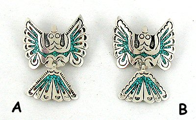 Native American Navajo Sterling Silver turquoise coral chip inlay  pin pendant