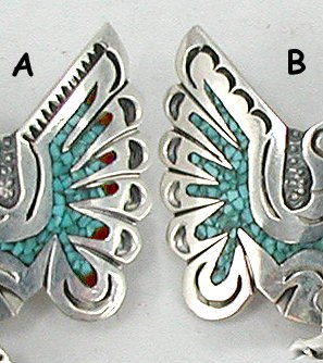 Native American Navajo Sterling Silver turquoise coral chip inlay  pin pendant