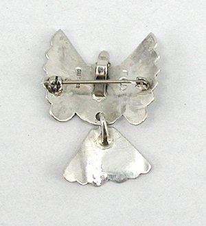 Native American Navajo Sterling Silver turquoise coral chip inlay  pin pendant