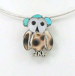 Native American  Zuni Indian Sterling Silver Owl pin pendant