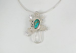 Hand made Native American  Navajo Indian Jewelry; Navajo Sterling Silver Turquoise Lizard pin pendant