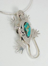 Hand made Native American  Navajo Indian Jewelry; Navajo Sterling Silver Turquoise Lizard pin pendant