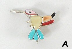 Native American Zuni Sterling Silver  inlay Hummingbird Pendant