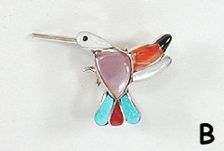 Native American Zuni Sterling Silver  inlay Hummingbird Pendant