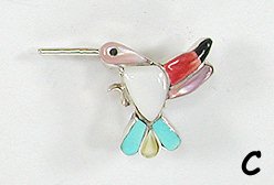 Native American Zuni Sterling Silver  inlay Hummingbird Pendant