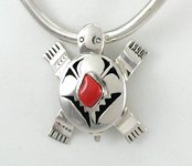Sterling Silver Coral Turtle Pin Pendant Bennie Ration Navajo