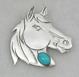Hand made Native American Indian Jewelry; Navajo Sterling Silver horse pin/pendant