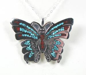 Hand made Native American Indian Jewelry; Navajo Sterling Silver Butterfly pin