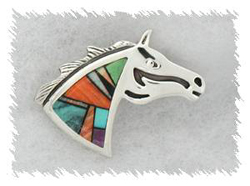 Native American Indian Navajo Stone Inlay Horse Head Pin Pendant 