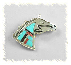 Native American Indian Navajo Stone Inlay Horse Head Pin Pendant 