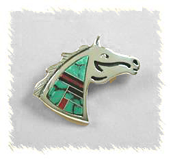 Native American Indian Navajo Stone Inlay Horse Head Pin Pendant 