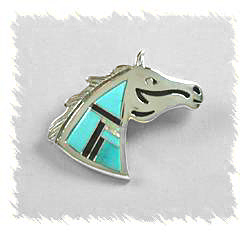 Native American Indian Navajo Stone Inlay Horse Head Pin Pendant 