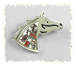 Native American Indian Navajo Stone Inlay Horse Head Pin Pendant 