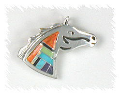 Native American Indian Navajo Stone Inlay Horse Head Pin Pendant 