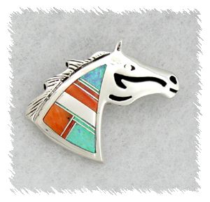 Hand made Native American Indian Jewelry; Navajo Sterling Silver horse pin