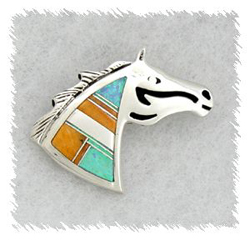 Native American Indian Navajo Stone Inlay Horse Head Pin Pendant 