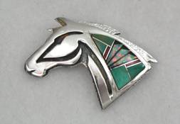 Hand made Native American Indian Jewelry; Navajo Sterling Silver horse pin