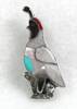 Hand made Native American Indian Jewelry; Navajo Sterling Silver Inlay Quail pin