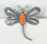 Navajo sterling silver spiny oyster dragonfly pin
