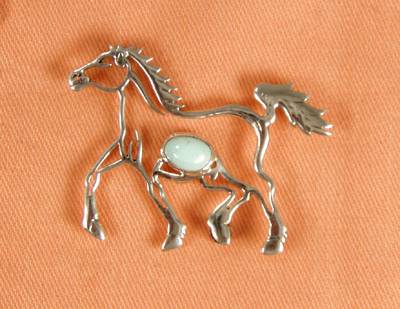 Hand made Native American Indian Jewelry; Navajo Sterling Silver horse pin