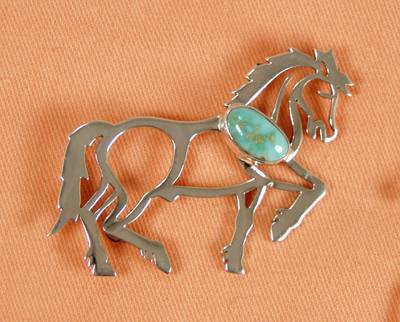 Hand made Native American Indian Jewelry; Navajo Sterling Silver horse pin