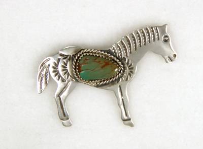 Hand made Native American Indian Jewelry; Navajo Sterling Silver horse pin