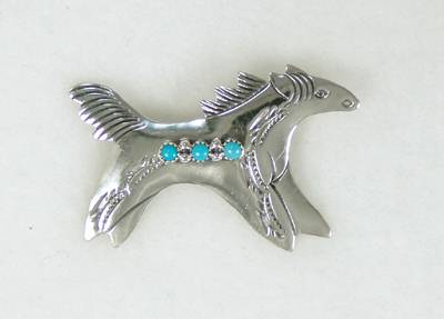 Hand made Native American Indian Jewelry; Navajo Sterling Silver horse pin