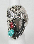 Sterling Silver Navajo bear claw turquoise coral  Rings