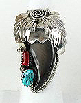 Sterling Silver Navajo bear claw turquoise coral  Rings