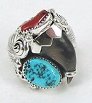 Sterling Silver Navajo bear claw turquoise coral  Rings