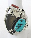Sterling Silver Navajo bear claw turquoise coral  Rings
