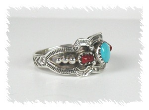 Navajo Sterling Silver Turquoise Coral Ring
