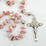 Native American Indian sterling silver pink shell nugget rosary