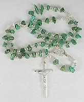 Native American Indian sterling silver plated malachite nugget rosary