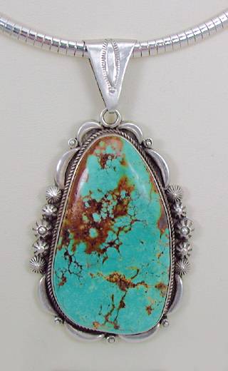 Tuquoise Mountain Bracelet and Pendant set made by Native American Indians, Sterling Silver
