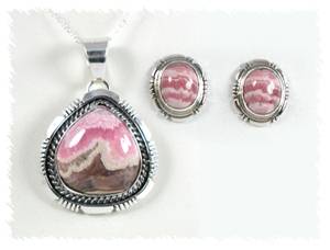 Native American Navajo Rhodochrosite  pendant, earrings set